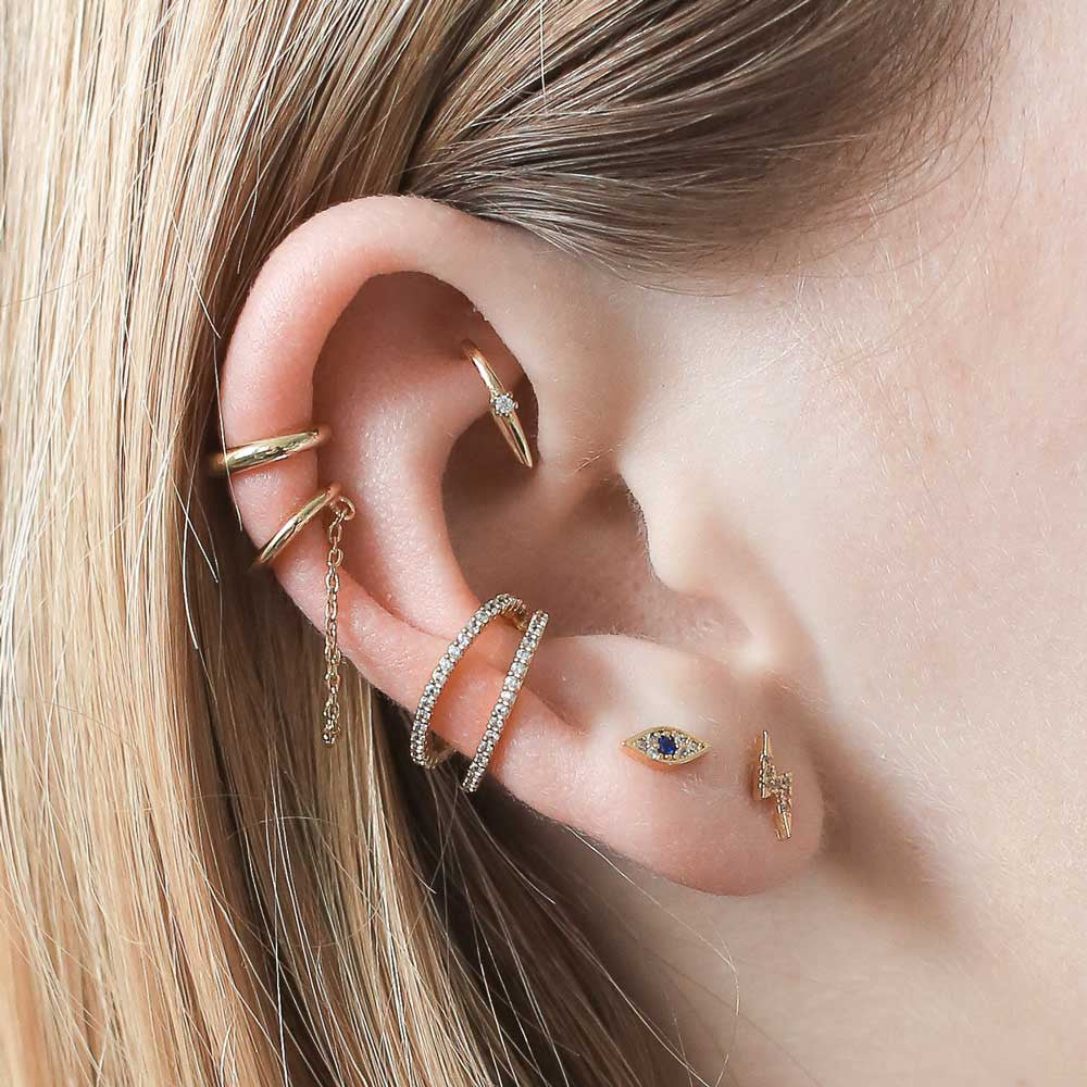 Pave Lightning Ball Back Earrings in 14k Gold - Image 2