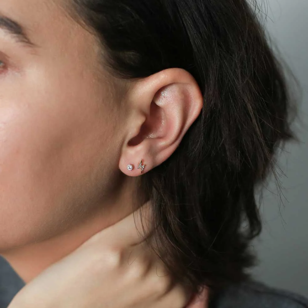 Pave Lightning Ball Back Earrings in 14k Gold - Image 4
