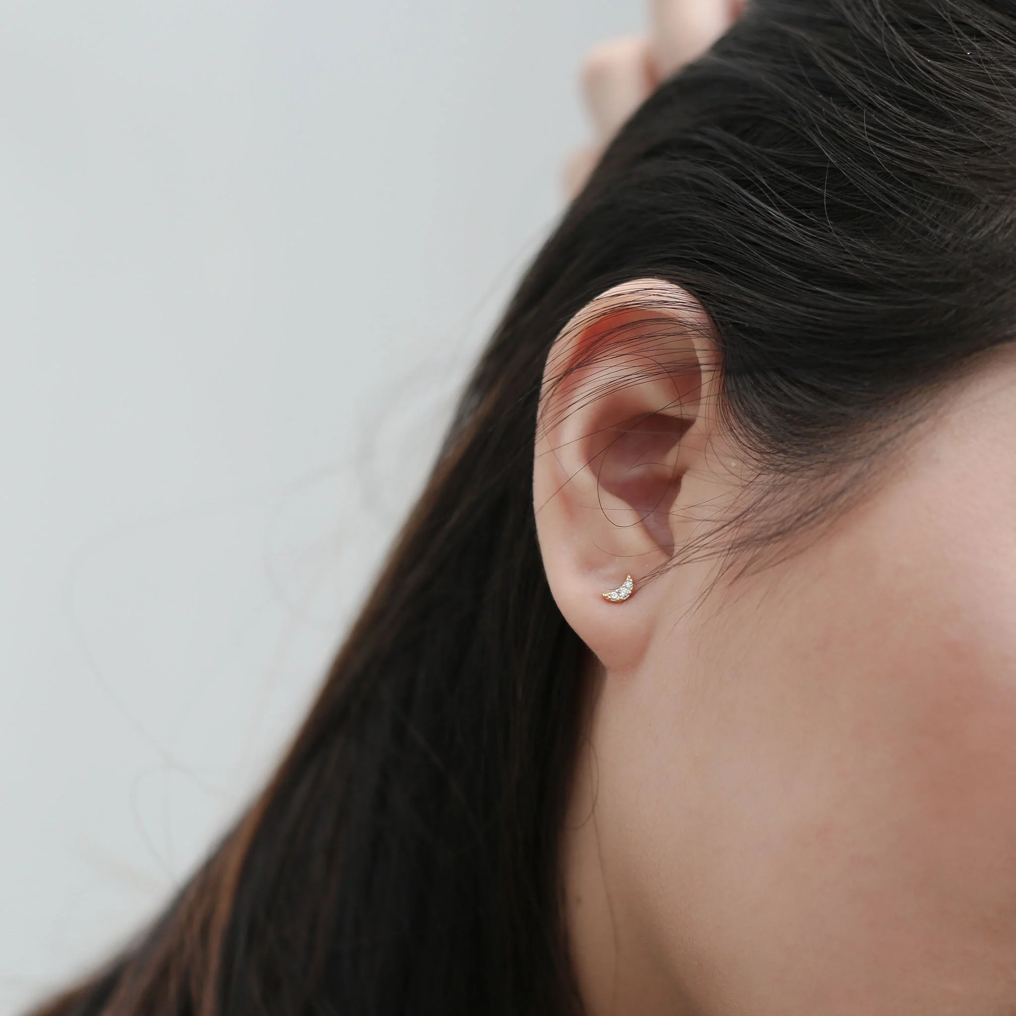 Pave Moon Push Pin Flat Back Earring - Image 2