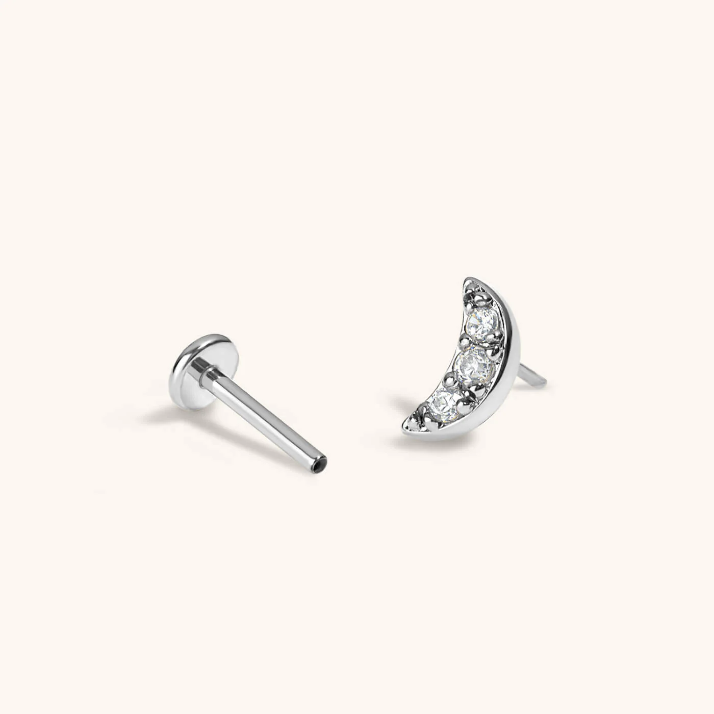 Pave Moon Push Pin Flat Back Earring - Image 6