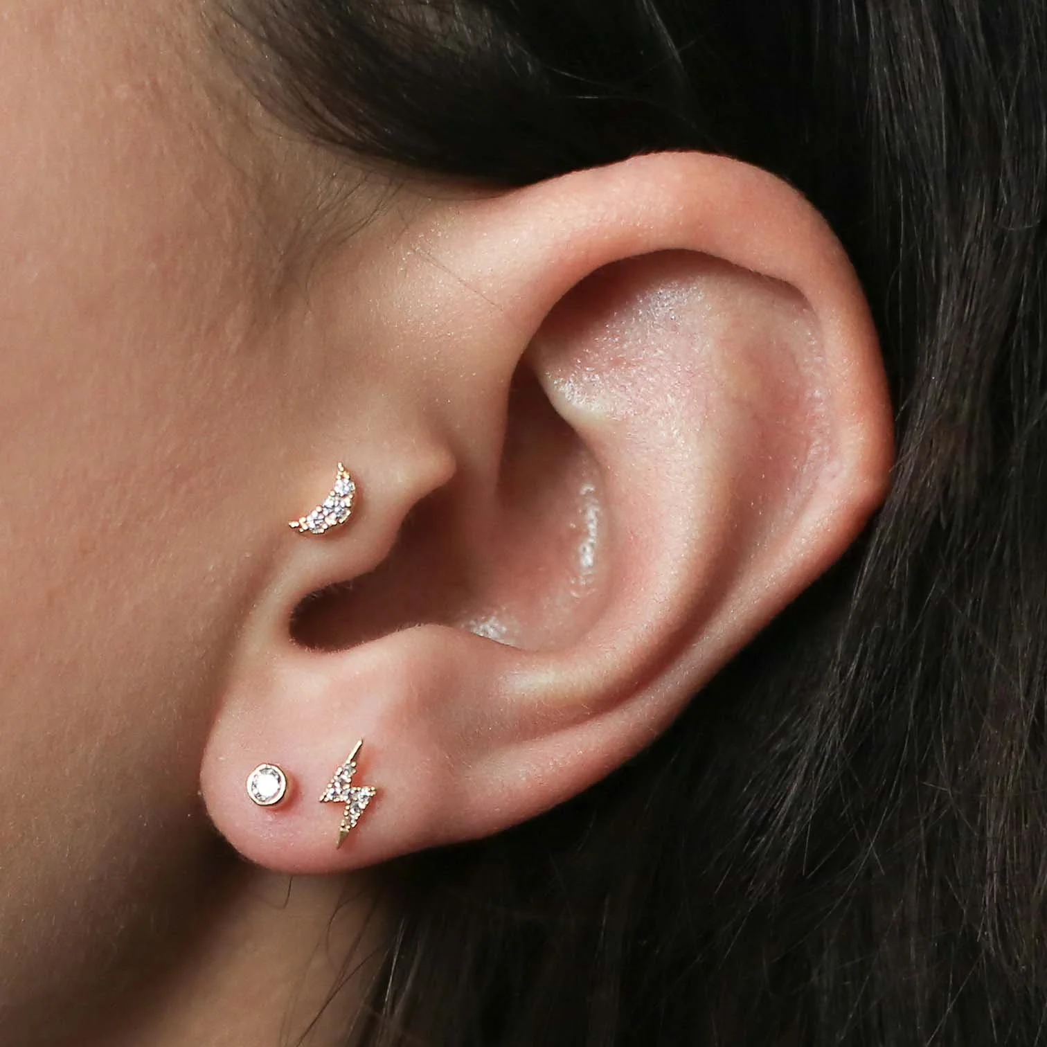 Tiny Crystal Threaded Flat Back Earring - Image 3