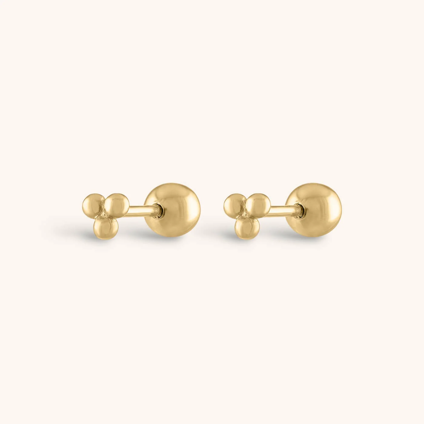 Tiny Trinity Ball Back Earrings in 14k Gold
